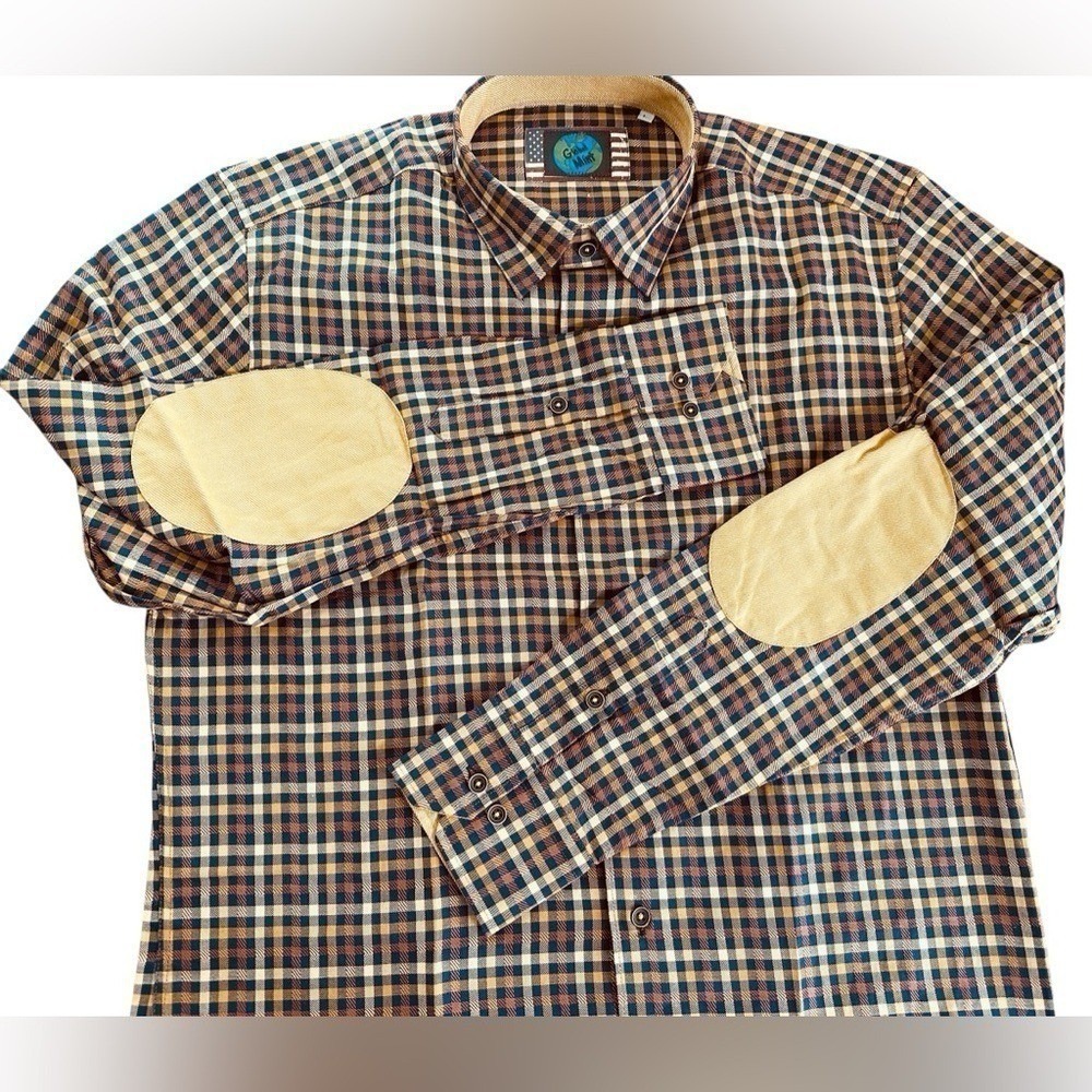 Luchiano Visconti Plaid Shirt Slim Fit Button Down Elbow Patches Men's Large NWT